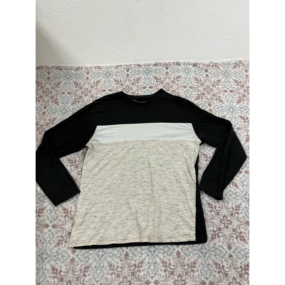 Straight Faded Mens Colorblock Long Sleeve T-Shirt Black Grey White Size Large